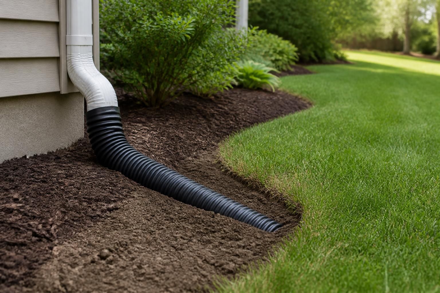 Repaired drain line with restored soil and grass