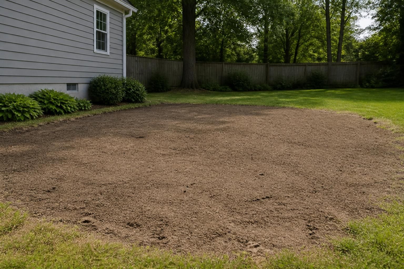 Cleared septic site with restored ground after demolition